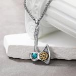 Viking Axe Necklace with Turquoise Pendant for Men