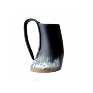 Viking Style Engraving Viking Drinking Horn MugHorn Mug - 100% Authentic Beer Horn Tankard With Hardwood Base & Burlap Gift Sack | 100% food safe - Food Grade Medieval Style Man's Beer & Mead Cup