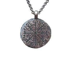 Baldur Jewelry - 999 Pure Silver Viking Compass Necklace Vegvisir Pendant Hand Hammered Norse Jewelry for Men