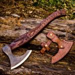 Personalized Carbon Steel Viking Throwing Axe with Sheath