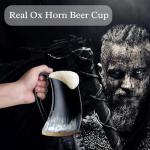 Viking Style Engraving Viking Drinking Horn MugHorn Mug - 100% Authentic Beer Horn Tankard With Hardwood Base & Burlap Gift Sack | 100% food safe - Food Grade Medieval Style Man's Beer & Mead Cup