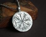 Baldur Jewelry - 999 Pure Silver Viking Compass Necklace Vegvisir Pendant Hand Hammered Norse Jewelry for Men
