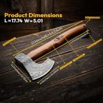 Dessi Viking Axe Hand Forged Damascus Steel Hatchet Tomahawk Leather Sheath Walnut Wood Handle Tiger Engraving Bushcraft Camping Gift Men SM14