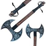 Handmade 27'' Viking Double Headed Axe, Real Double Sided Hatchet Axe, Large Norse Axe Scandinavian Style Viking Axe, History of Norse Mythology self Defense Christmis Gift for him, Best Gift for Men
