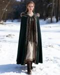 Green Viking Fur Hooded Cloak for Halloween