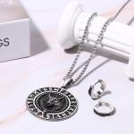 Viking Runes Wolf Pendant Necklace and Earrings Set