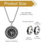 Viking Runes Wolf Pendant Necklace and Earrings Set