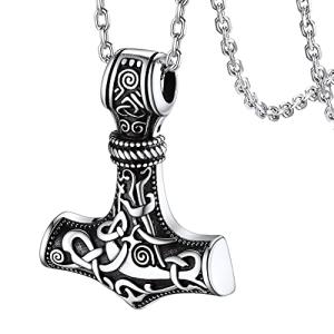 Viking Thor's Hammer Necklace with Vegvisir Pendant