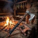 Custom Handmade Viking Battle Axe with Leather Sheath