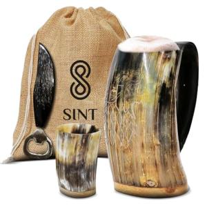 Viking Horn Mug with Fenrir Engraving - Gift Bag