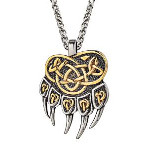 Gold PVD Norse Bear Claw Viking Necklace