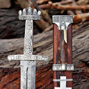 Damascus Steel Viking Sword with Wooden Handle