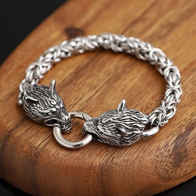 Fenrir Viking Wolf Head Stainless Steel Bracelet
