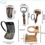 Viking Cow Horn Mug with Wooden Stand