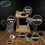 Viking Cow Horn Mug with Wooden Stand
