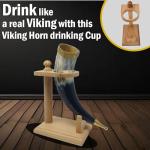 Viking Cow Horn Mug with Wooden Stand