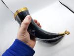 Engraved Viking Drinking Horns with Brass Fittings