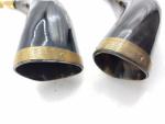 Engraved Viking Drinking Horns with Brass Fittings