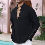 Men's Black Cotton Linen Viking Pirate Shirt 4XL