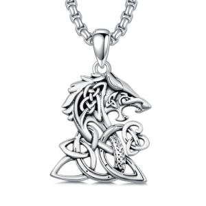 Celtic Knot Necklace with Viking Wolf Design
