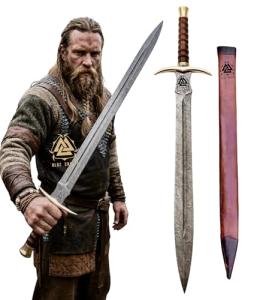 Handmade Viking Damascus Sword with Leather Sheath