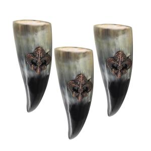 Set of 3 Viking Horn Mugs with Fleur De Lis