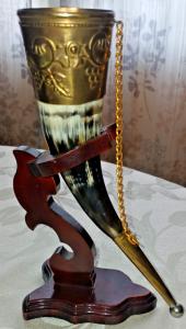 Celtic Norse Drinking Horn with Decorative Stand