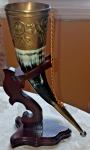Celtic Norse Drinking Horn with Decorative Stand