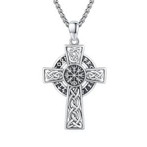 Vegvisir Cross Necklace in 925 Sterling Silver