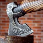 Valknut Viking Hand-Forged Battle Axe – Throwing Hatchet