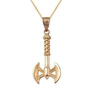 10K Gold Viking Tomahawk Axe Pendant Necklace