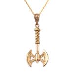 10K Gold Viking Tomahawk Axe Pendant Necklace
