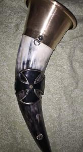 Norse Drinking Horn with Iron Cross and Brass