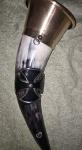 Norse Drinking Horn with Iron Cross and Brass