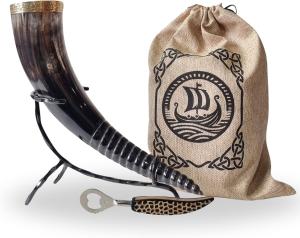 Viking Drinking Horn with Stand and Opener