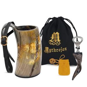 Viking Horn Mug Set with Opener and Pouch