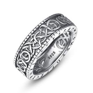 Men's Sterling Silver Norse Runes Viking Ring