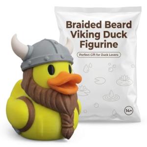 Viking Duck Figurine with Braided Beard & Helmet
