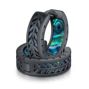 Viking Silver Rune Hoop Earrings with Abalone Design