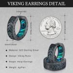 Viking Silver Rune Hoop Earrings with Abalone Design