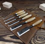 Japanese Hand-Forged Chisel Set with Ash Handle