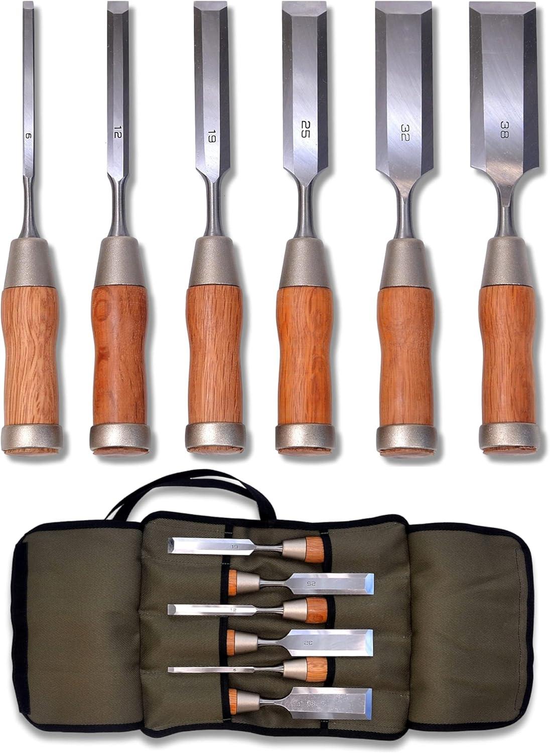6-Piece Japanese Wood Chisel Set with Handles
