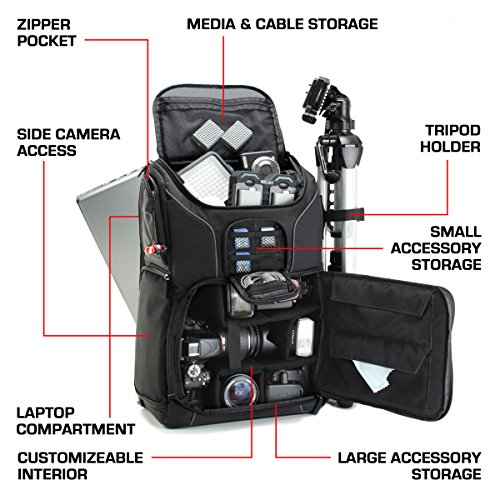 USA Gear Camera Backpack with Tripod Holder - Black