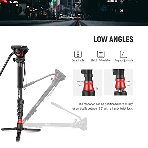 NEEWER 179cm Portable Aluminum Monopod with Fluid Head