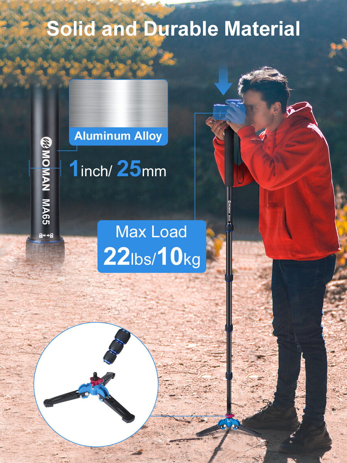 MOMAN MA65 Portable Aluminum Monopod for Cameras