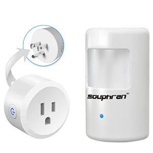 Souphran Plug-in Wireless Motion Activated Light Control, No Wiring, 130 Ft RF Range, Adjustable Detection Range, Always-on Timer and Light Sensor, Motion Detector and Plug Set
