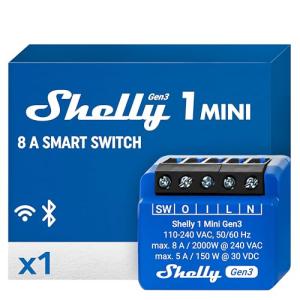 Shelly 1 Mini Gen3, WiFi & Matter Smart Relay Switch with Dry Contacts, 1-Channel 8A, Compatible with Alexa, Home Assistant, SmartThings & Google Home, DYI, Garage Door Opener, No Hub Required