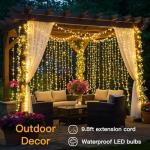suddus Curtain Lights for Bedroom, 200 Led Hanging String Light Outdoor, Fairy Curtain Lights Indoor for Christmas, Dorm, Wall, Backdrop, Window, Wedding, Party, Birthday Decor, Warm White