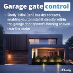 Shelly 1 Mini Gen3, WiFi & Matter Smart Relay Switch with Dry Contacts, 1-Channel 8A, Compatible with Alexa, Home Assistant, SmartThings & Google Home, DYI, Garage Door Opener, No Hub Required