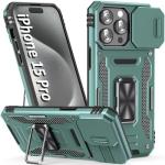 SEFING Phone Case for iPhone 15 Pro Case with Slide Camera Cover, with Finger Ring Holder Stand, fit Magnetic Car Mount, for iPhone 15 Pro (Alpine Green)